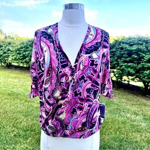 Jennifer Lopez Faux Wrap Paisley Top NWT